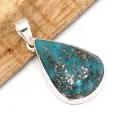 Pendentif Turquoise avec Pyrite d'Orient forme goutte - Bijoux en Turquoise Iranienne (Nishapur)