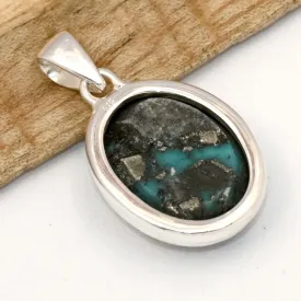 Pendentif Authentique Turquoise avec Pyrite d'Orient - Bijoux en Turquoise Iranienne (Nishapur)