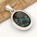 Pendentif Authentique Turquoise avec Pyrite d'Orient - Bijoux en Turquoise Iranienne (Nishapur)