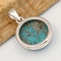 Pendentif Authentique Turquoise d'Orient ronde - Bijoux en Turquoise Iranienne (Nishapur)