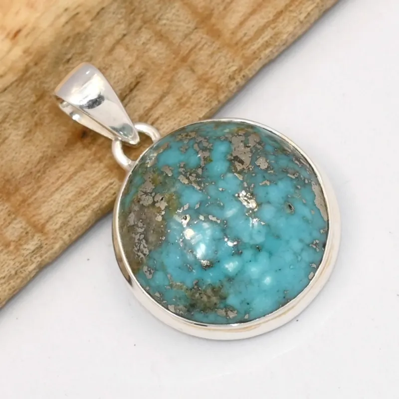 Pendentif Authentique Turquoise d'Orient ronde - Bijoux en Turquoise Iranienne (Nishapur)