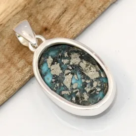 Pendentif ovale Authentique Turquoise d'Orient - Bijoux en Turquoise Iranienne (Nishapur)