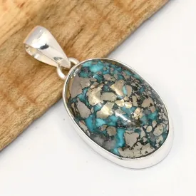 Pendentif ovale Authentique Turquoise d'Orient - Bijoux en Turquoise Iranienne (Nishapur)