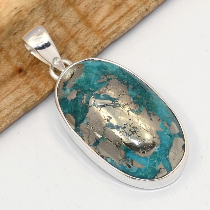 Pendentif argent Authentique Turquoise d'Orient - Bijoux en Turquoise Iranienne (Nishapur)