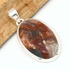 Pendentif ovale en Agate Laguna – Argent 925 certifié