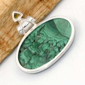 Pendentif Authentique Malachite Péridot facetté - Pendentifs pierres naturelles