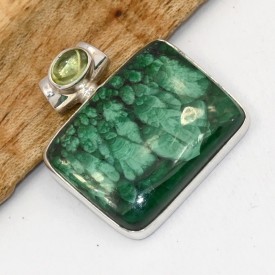 Pendentif Authentique Malachite plume rectangulaire - Pendentifs pierres naturelles