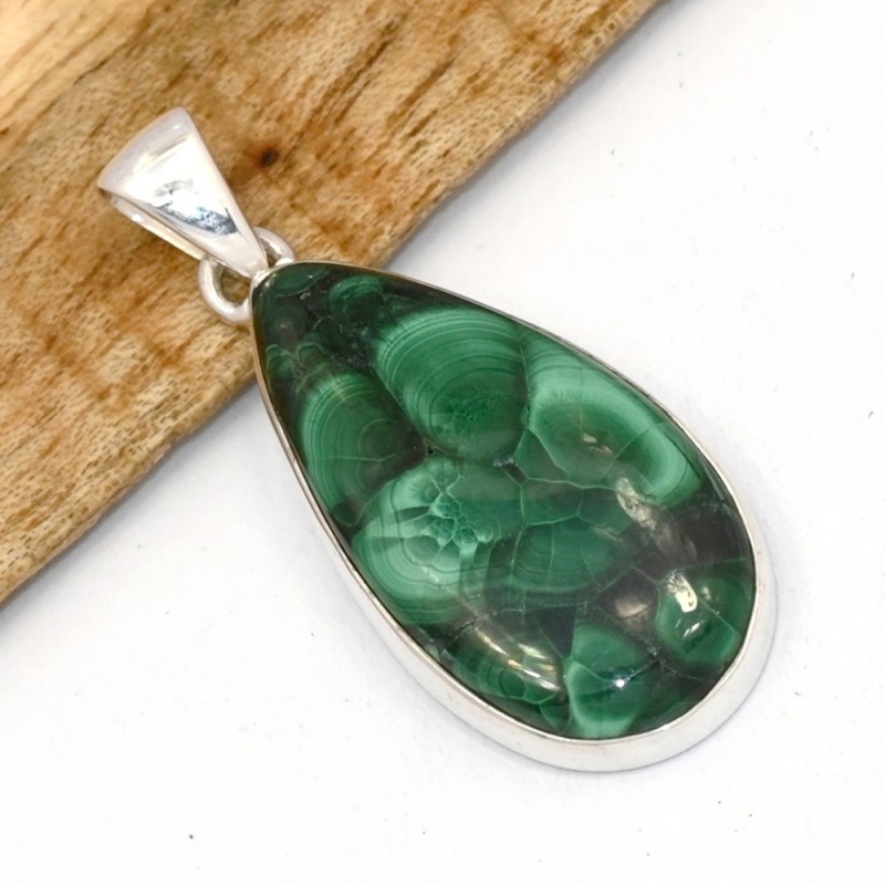 Pendentif Authentique Malachite plume - Pierre rare - Pendentifs pierres naturelles