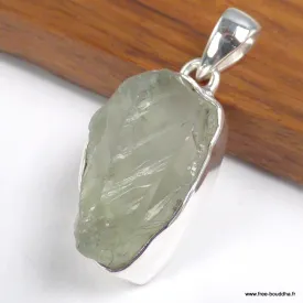 Pendentif argent Améthyste verte brute serti clos - Pendentifs pierres naturelles