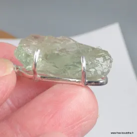 Pendentif argent Améthyste verte brute serti griffes - Pendentifs pierres naturelles