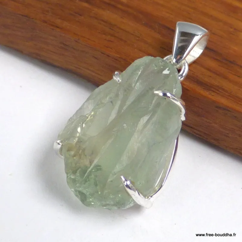 Pendentif Prasiolite brute argent 925 serti griffes - Pendentifs pierres naturelles