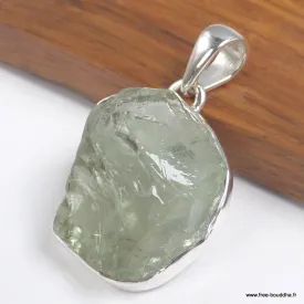 Gros Pendentif Prasiolite brute argent 925 serti clos - Pendentifs pierres naturelles