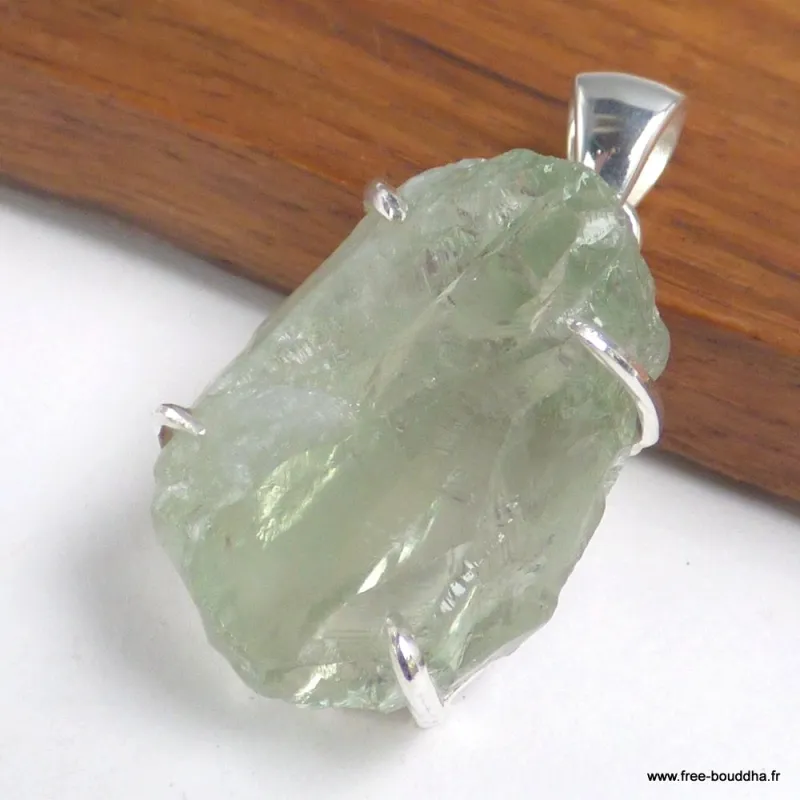 Pendentif en pierre Prasiolite brute argent 925 serti griffes - Pendentifs pierres naturelles