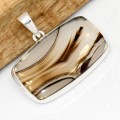 Grand pendentif Agate du Montana rectangulaire Yellow Stone argent 925