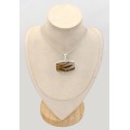 Grand pendentif Agate du Montana rectangulaire Yellow Stone argent 925