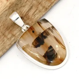 Pendentif Agate du Montana authentique semi-ovale - Bijoux en Agate