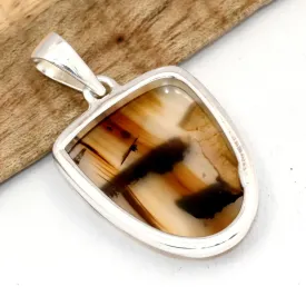 Pendentif Agate du Montana authentique semi-ovale - Bijoux en Agate