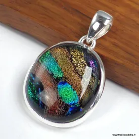 Pendentif Verre Dichroïque forme libre argent 925 - Pendentifs pierres naturelles
