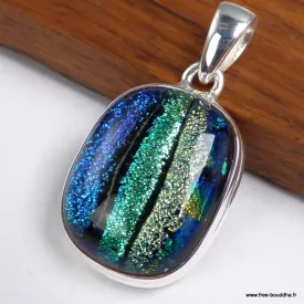 Pendentif Verre Dichroïque bleu jaune vert - Pendentifs pierres naturelles