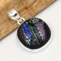 Pendentif Verre Dichroïque lumineux violet bleu - Pendentifs pierres naturelles