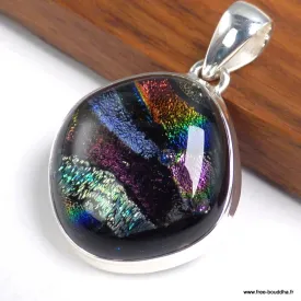 Pendentif Verre Dichroïque lumineux multicolore - Pendentifs pierres naturelles