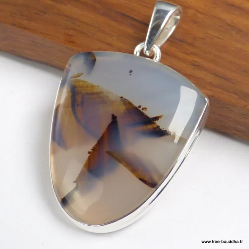Grand Pendentif Montana authentique semi-ovale - Bijoux en Agate