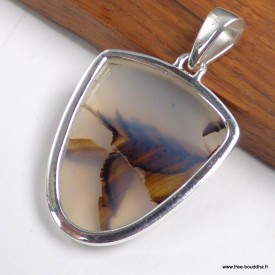 Pendentif Agate du Montana semi‑ovale – Argent 925 authentique