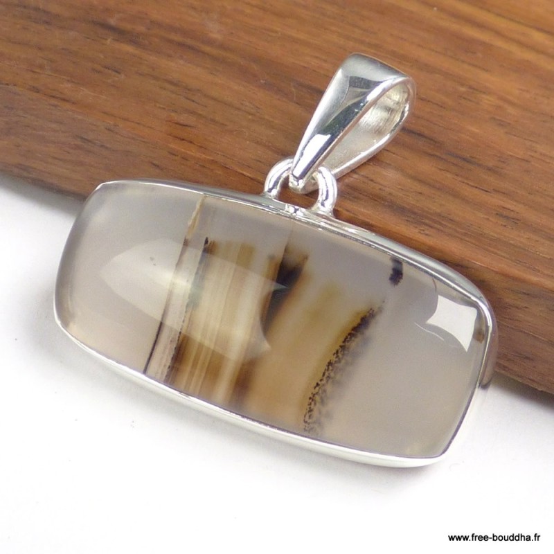 Pendentif Agate du Montana rectangulaire – Argent 925 authentique