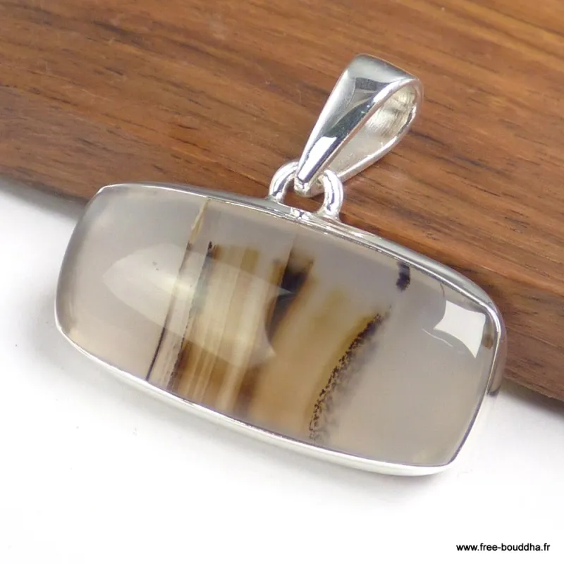 Pendentif Agate du Montana rectangulaire horizontal - Bijoux en Agate