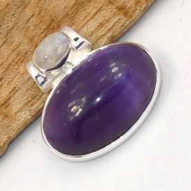 Pendentif Améthyste AAA & Pierre de Lune cabochon · argent 925 ·