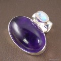 Pendentif Améthyste AAA & Pierre de Lune cabochon · argent 925 ·