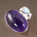 Pendentif Améthyste AAA et Pierre de lune cabochon - Pendentifs pierres naturelles