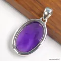 Pendentif argent Améthyste ovale grade AAA - Pendentifs pierres naturelles