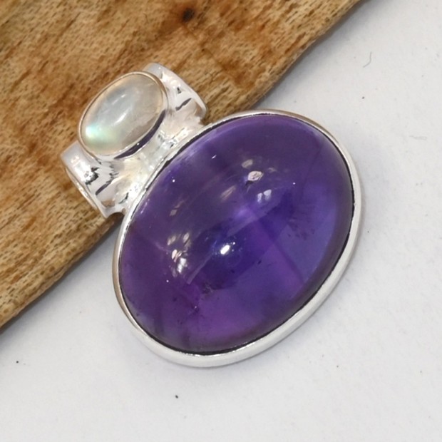 Pendentif Améthyste AAA & Péristérite · argent 925 · petit format