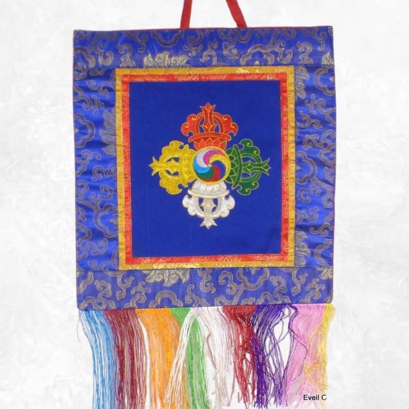 Tenture tibétaine double dorjé bleue 30 X 32 CM - Tentures bouddhistes