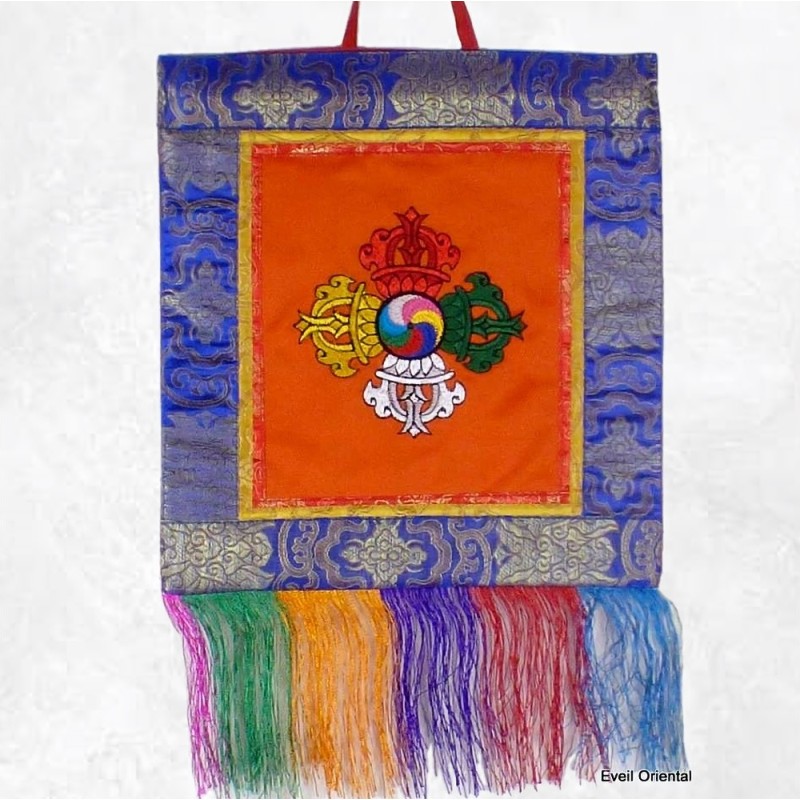 Tenture tibétaine double dorjé orange 30 X 32 CM - Tentures bouddhistes