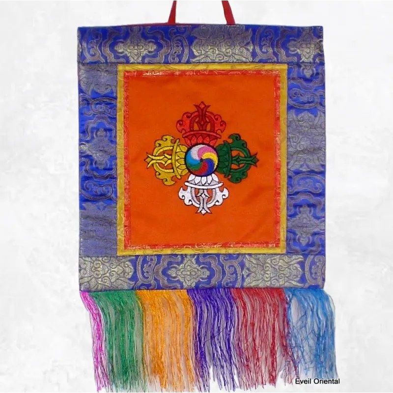 Tenture tibétaine double dorjé orange 30 X 32 CM - Tentures bouddhistes