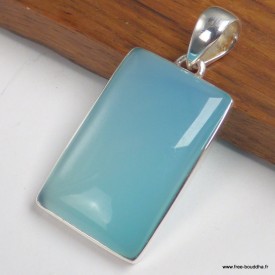 Pendentif Calcédoine bleu paraiba rectangulaire - Pendentifs pierres naturelles