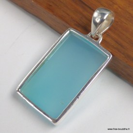 Pendentif Calcédoine bleu paraiba rectangulaire - Pendentifs pierres naturelles