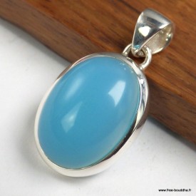Pendentif Calcedoine bleu paraiba ovale argent 925