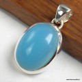Pendentif Calcedoine bleu paraiba ovale argent 925