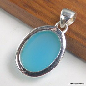Pendentif Calcedoine bleu paraiba ovale argent 925