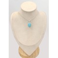 Pendentif Calcedoine bleu paraiba ovale argent 925