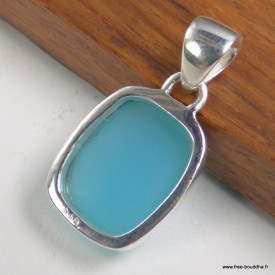 Petit pendentif Calcedoine bleu paraiba rectangulaire argent 925