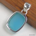 Petit pendentif Calcedoine bleu paraiba rectangulaire argent 925