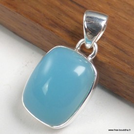 Petit pendentif Calcedoine bleu paraiba rectangulaire argent 925
