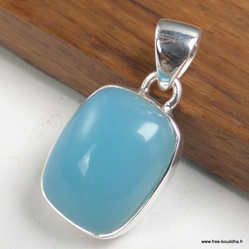 Petit pendentif Calcedoine bleu paraiba rectangulaire argent 925
