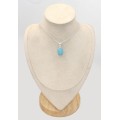 Petit pendentif Calcedoine bleu paraiba rectangulaire argent 925