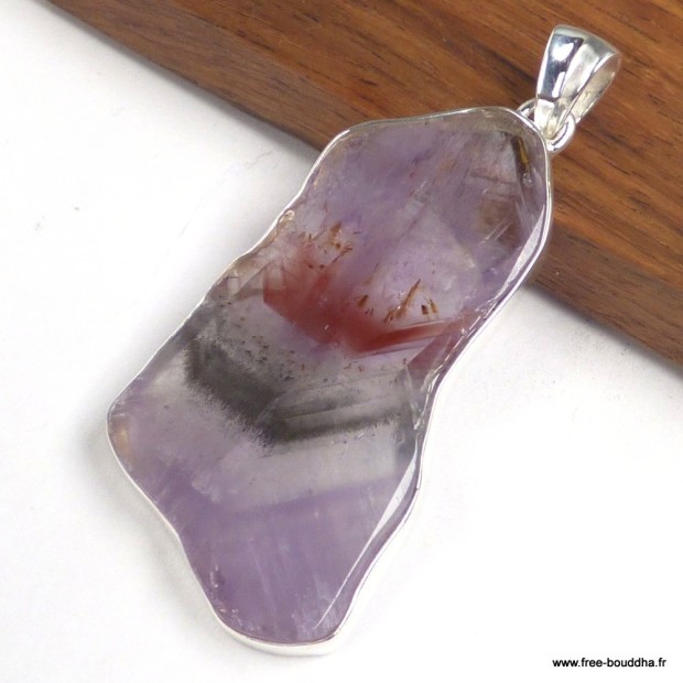 Pendentif Cacochynite Super Seven tranche 5,4 cm en argent 925
