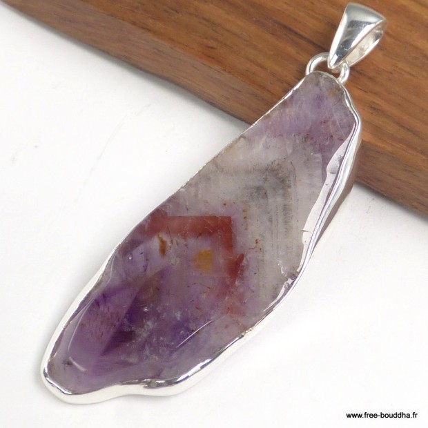 Pendentif Cacochynite Cacoxenite Super Seven tranche 6,4 cm argent 925